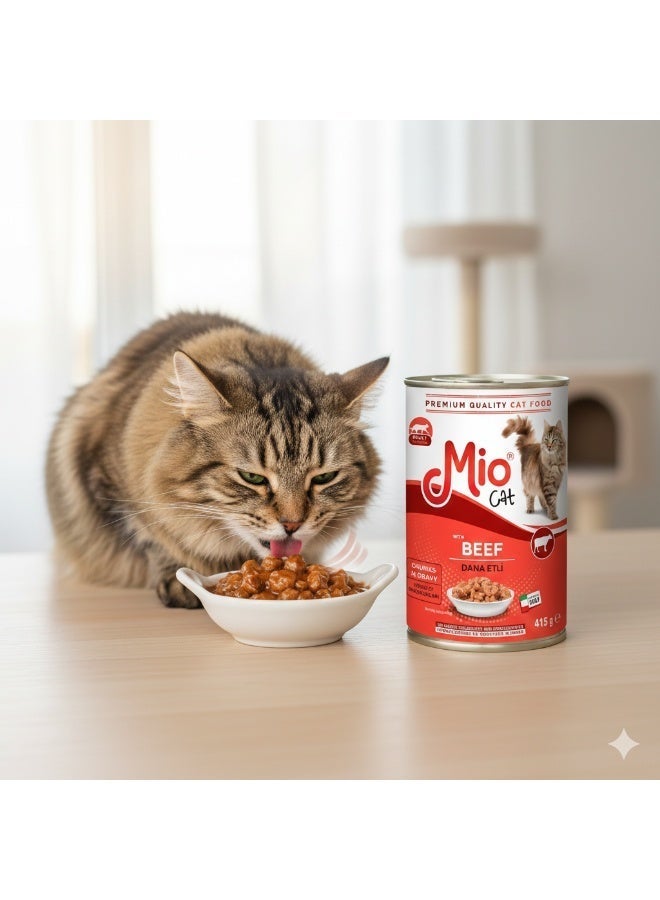 Mio Cat Adult Wet Food Chunks in Gravy with Beef - 400g Can - Image 2